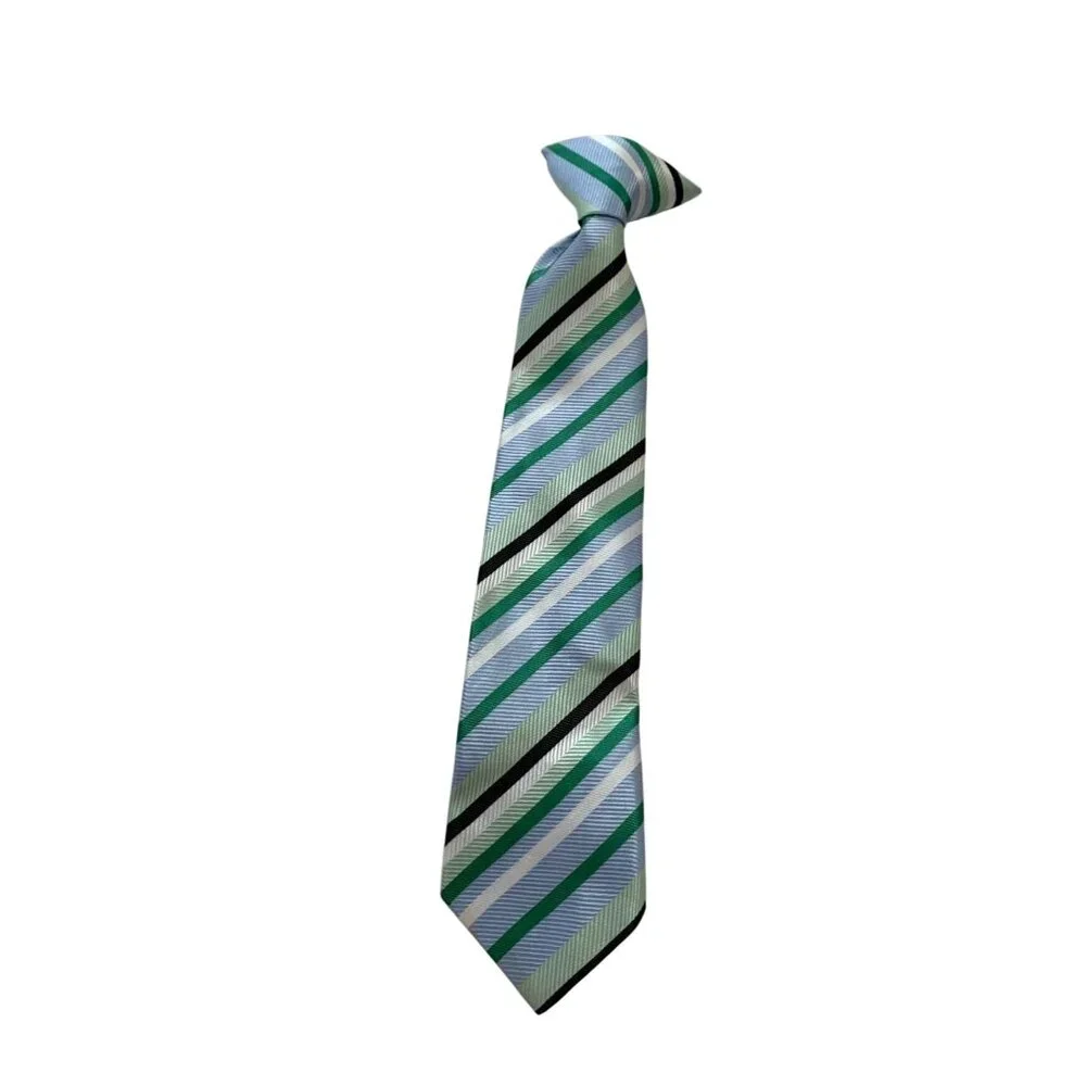 Boys One Size Clip On Tie Blue Green White Boys Small 4 5 Necktie Striped